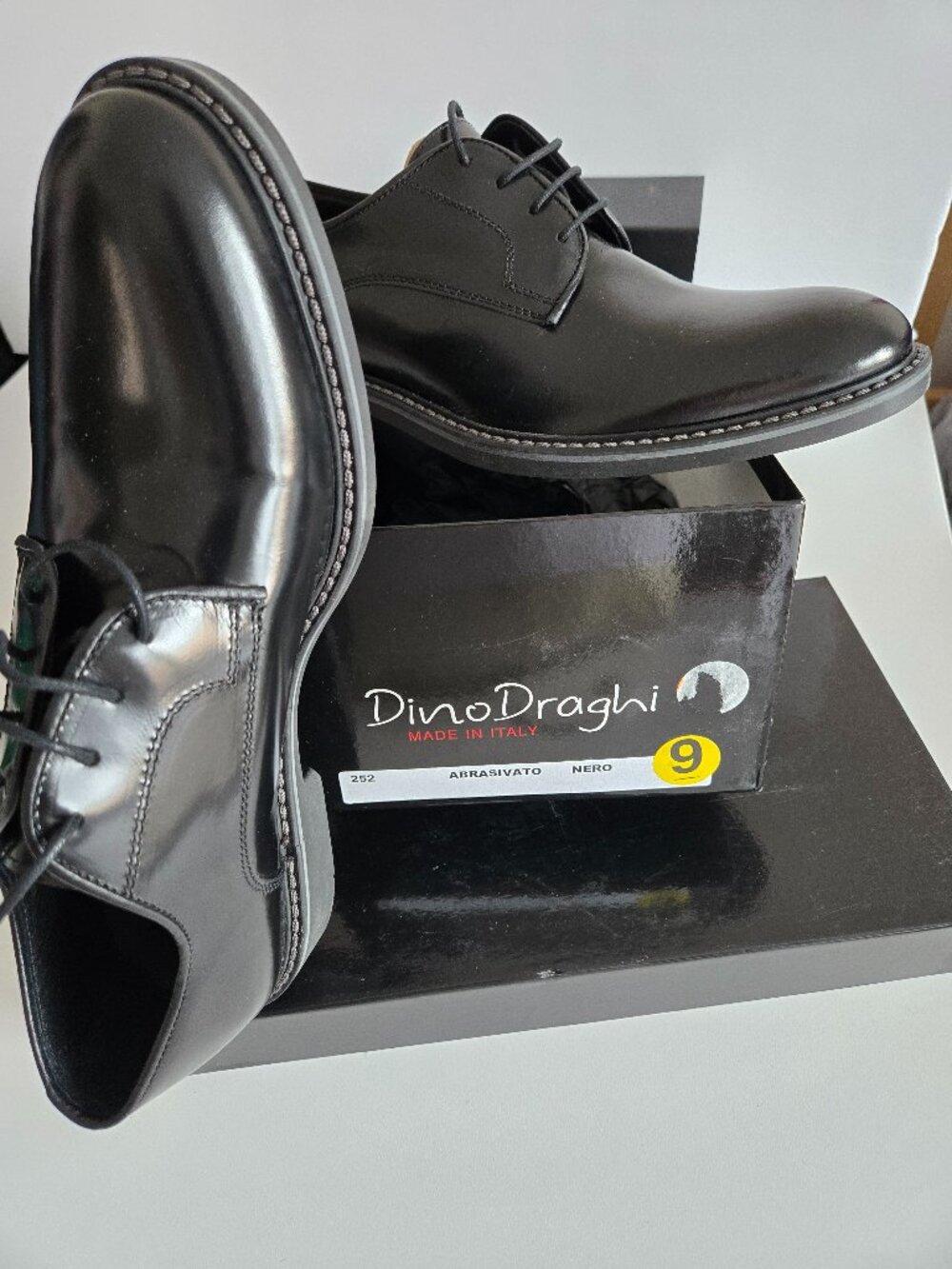 *NEW* Men Dino Draghi leather dress shoes made in Italy BLACK US size 9